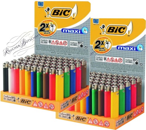 100 bic maxi feuerzeuge farbig - feuerzeuge,